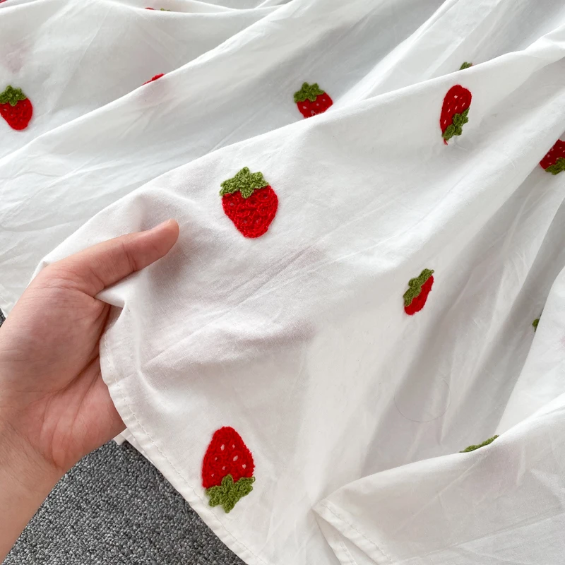 

Strawberry Print Dress Women Vintage Dress Flare Sleeve Bow Elegant Dress Floral Print Vestidos Female Sweet Strawberry Dress