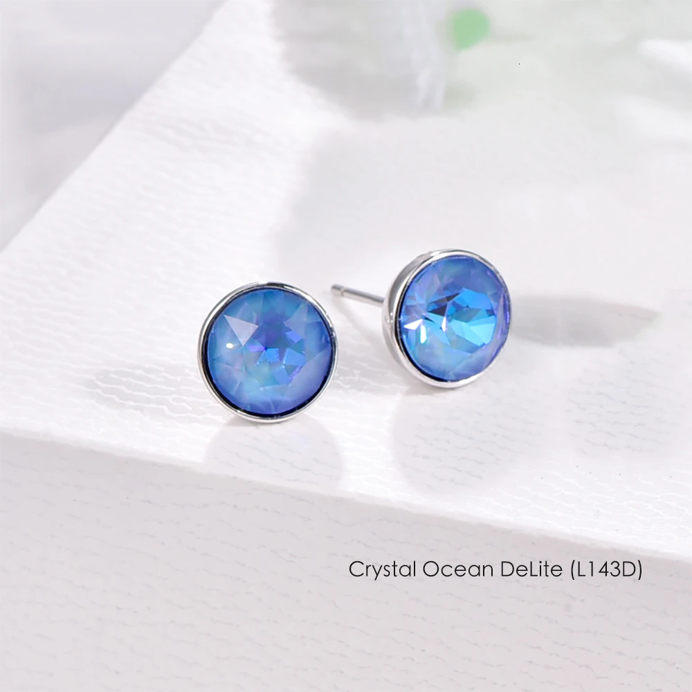 Серьги с кристаллами Swarovski, серьги из стерлингового серебра, круглые серьги для женщин, модные серьги-гвоздики, свадебные ювелирные изделия для офиса - Окраска металла: Crystal L143D