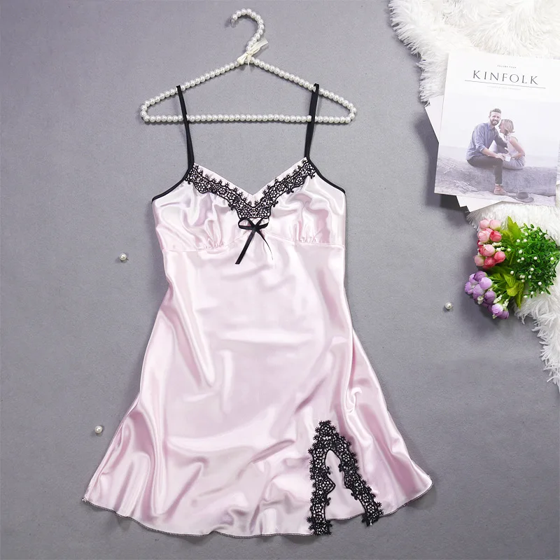 

Hot summer new product ladies imitation silk pajamas suspenders nightdress sexy charm lace ice silk pajamas