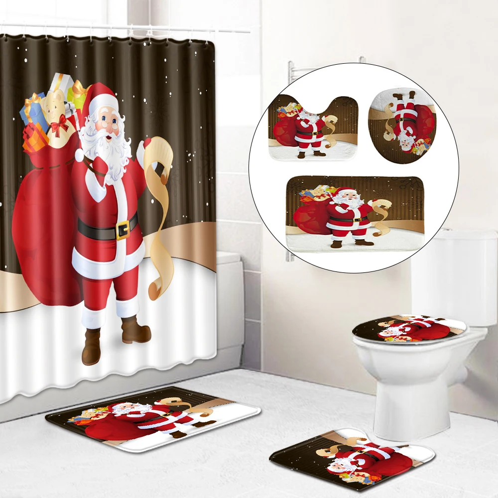 

3Pcs /4Pcs Merry Christmas Toilet Seat & Cover Santa Claus Bathroom Mat Xmas Home Decor New Year Decor