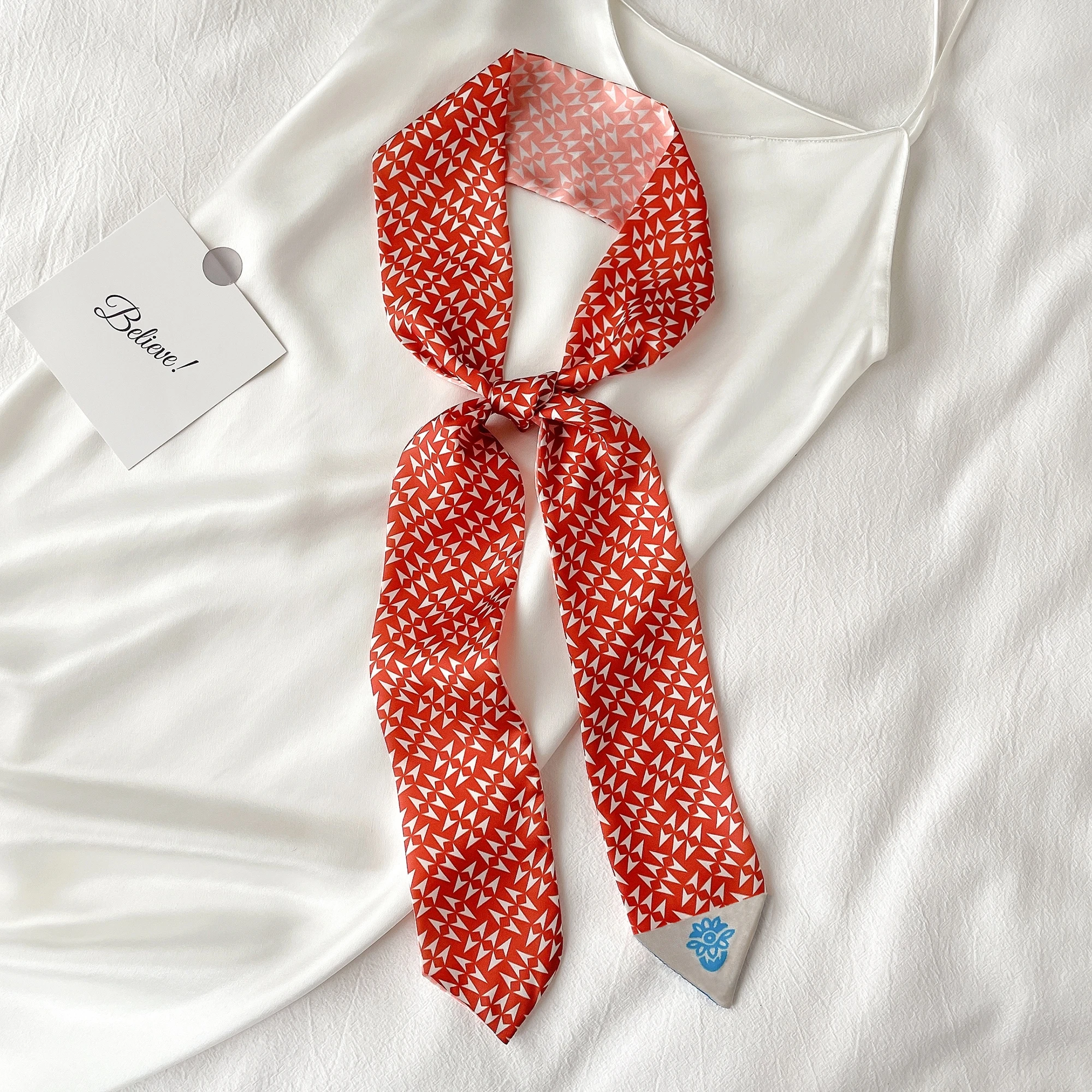 Luna&ampDolphin Women Original Niche Fruit Design Long Scarf 100x6cm Skinny Headband Bag Ribbon Orange Peach Letter Choker Streamer |