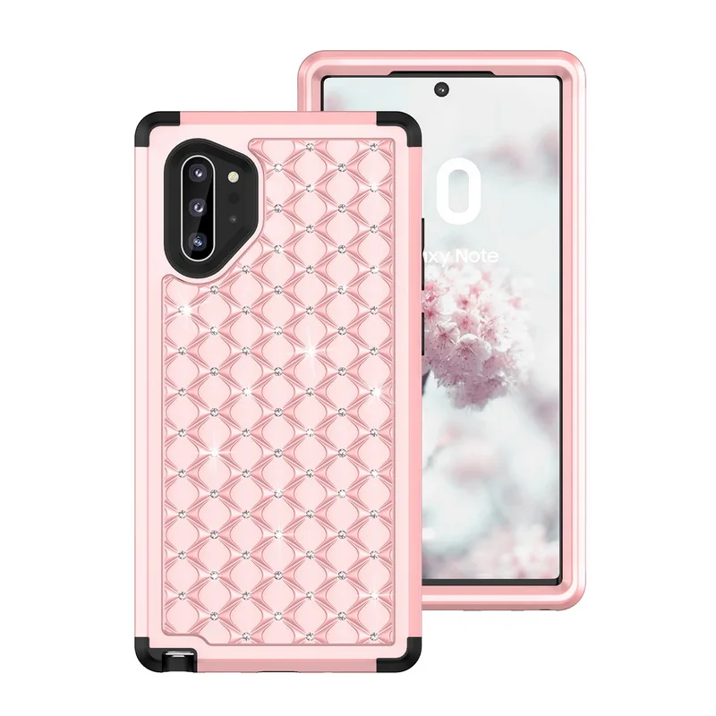 T1 Pink Black Роскошный Блестящий Алмазный чехол для телефона samsung Galaxy Note 10 Plus S10 S9 Plus Броня гибридная 3 в 1 противоударный жесткий чехол - Цвет: T1 Pink Black
