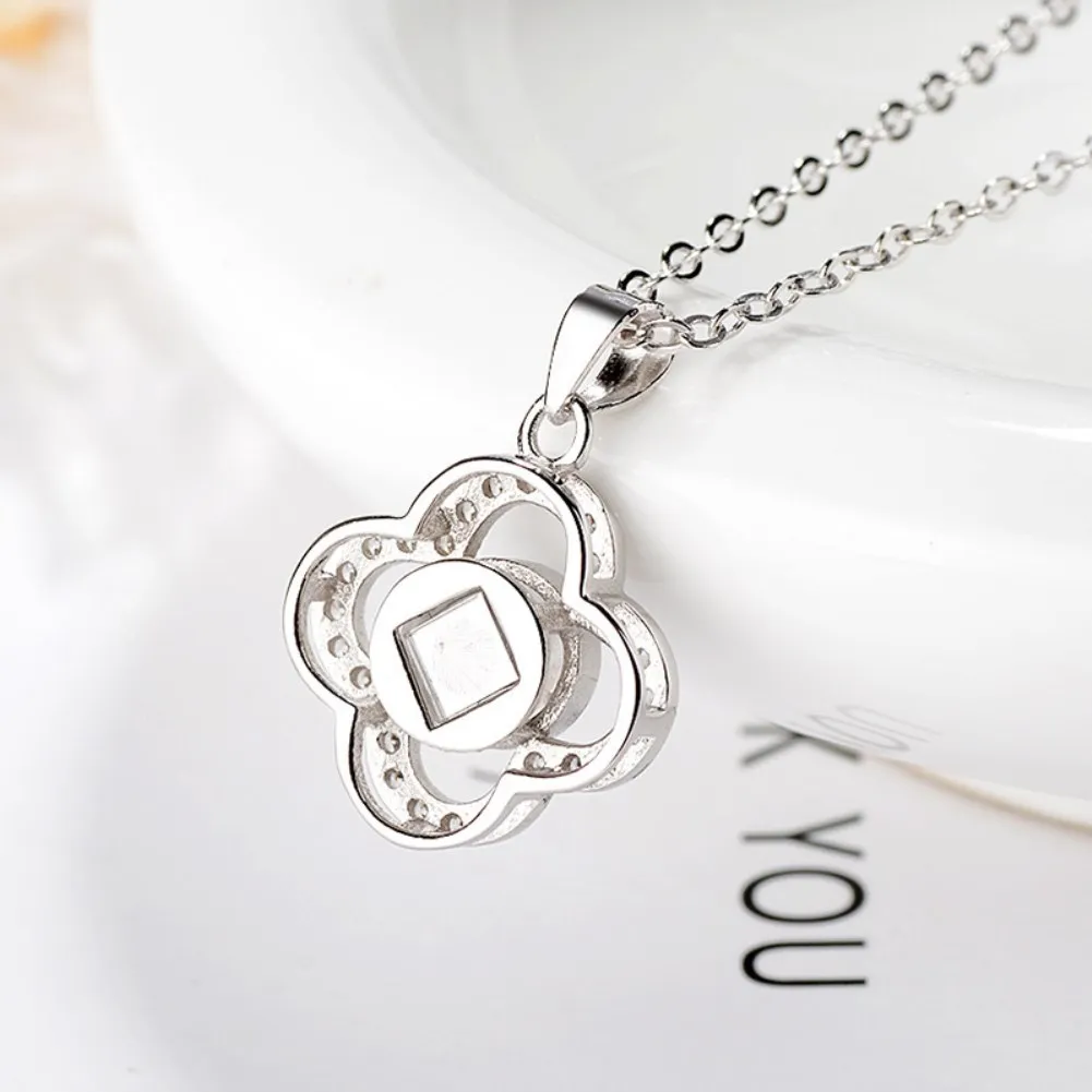 

LEKANI Real 925 Sterling Silver Lucky Flower Pendant Necklaces For Women Shining Zircon Projection Design Jewelry Necklace Charm