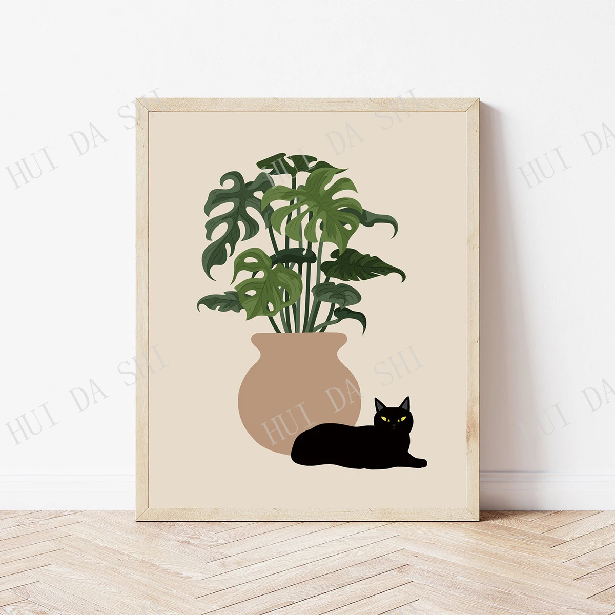 

Black Cat Art Print, Oh Hai Black Cat Print, Kitty Wall Art, Home Office Art Wall Decor, Plant Wall Art, Modern Kitchen Deco