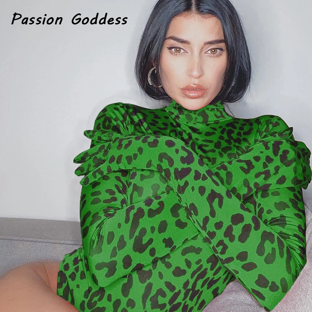 Модные женские комбинезоны с рукавами и перчатками и леопардовым принтом, голубые, зеленые, красные и фиолетовые.