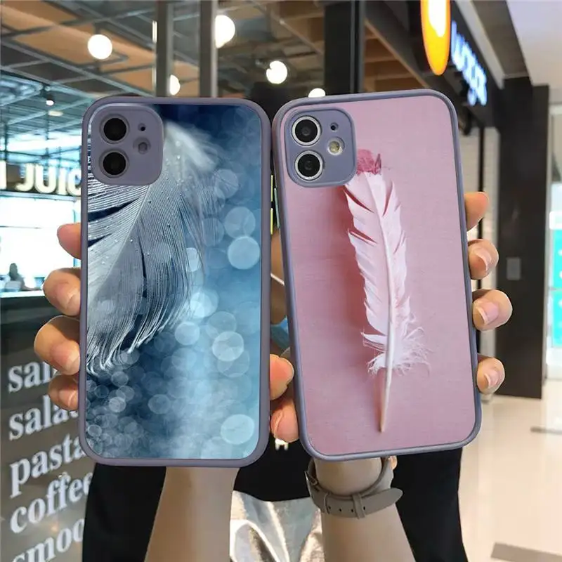 

feather color white green pink Phone Case Matte Transparent for iPhone 7 8 11 12 s mini pro X XS XR MAX Plus cover funda