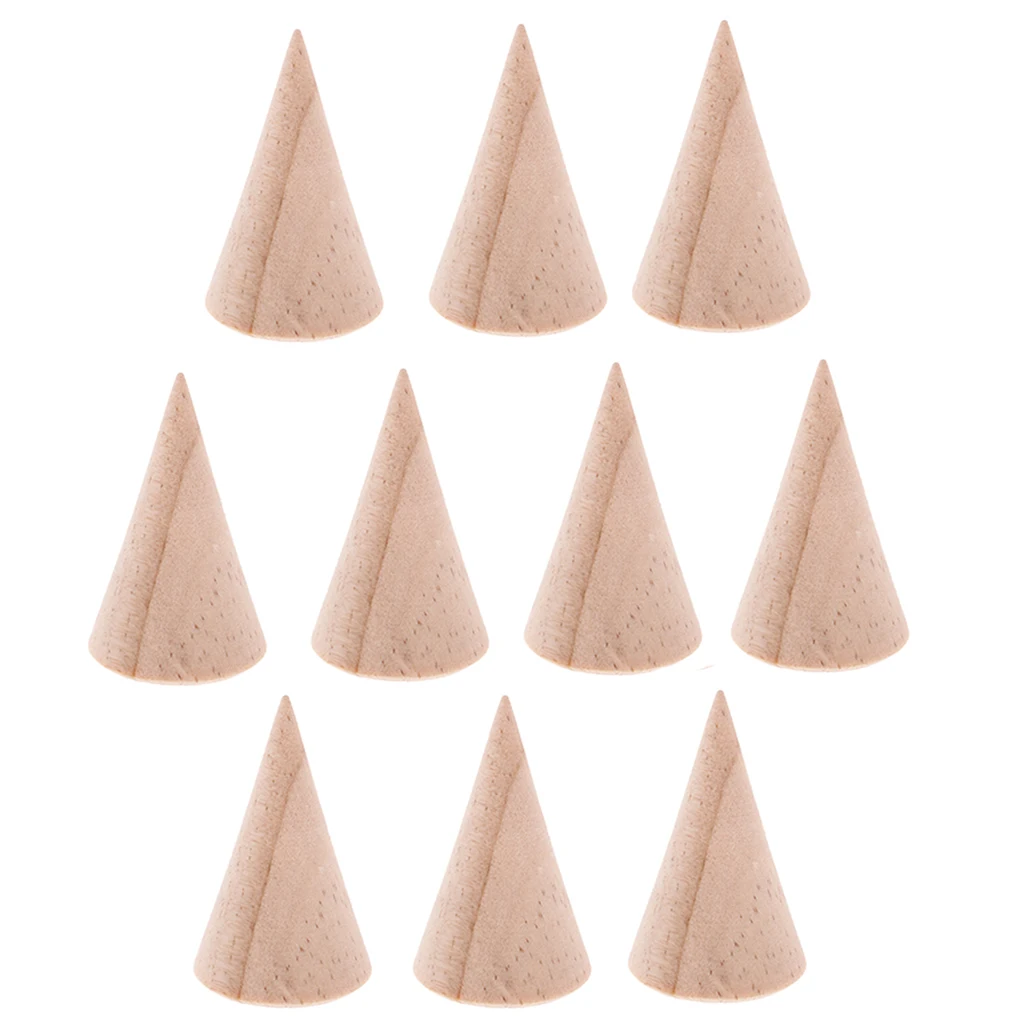 

10Pcs Unfinished Cone Shape Wood Band Holder Set Jewelry Display Stand