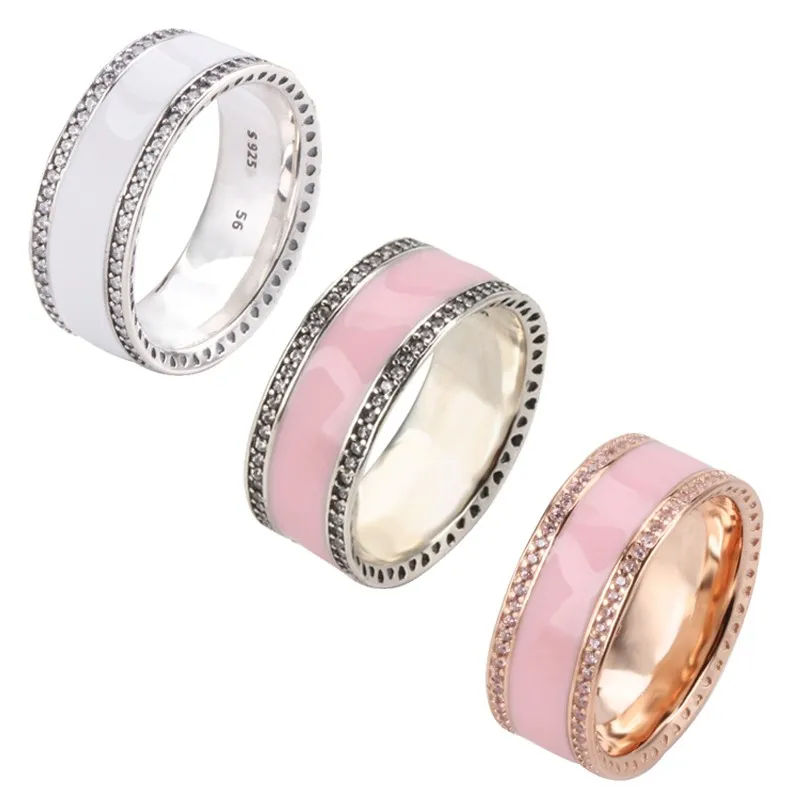 

Original 925 Sterling Silver Pan Ring Creative Color Enamel With Crystal Cz Ring For Women Wedding Party Gift Fashion Jewelry
