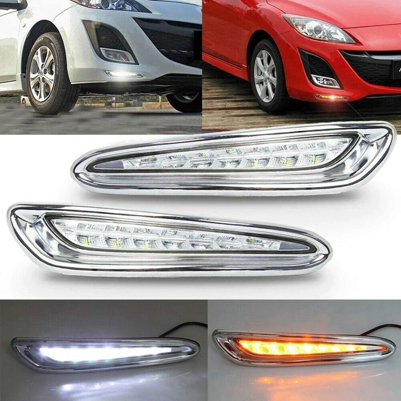 

Car Front Bumper Daytime Running Light White and Yellow Turn Signal for Mazda 3 Axela 2012-2013