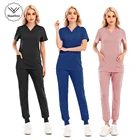 Оптовая продажа, однотонные облегающие брюки с резьбой, костюм унисекс для врачей больниц, медсестер, медицинской униформы