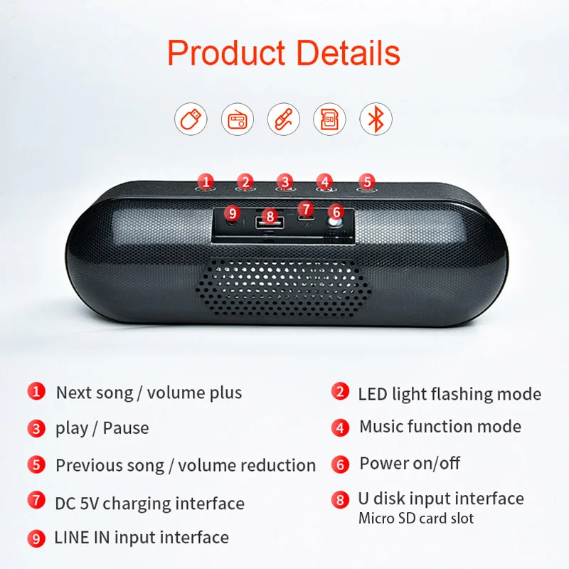 Светодиодный ные Bluetooth динамики водонепроницаемые портативные с сабвуфером для