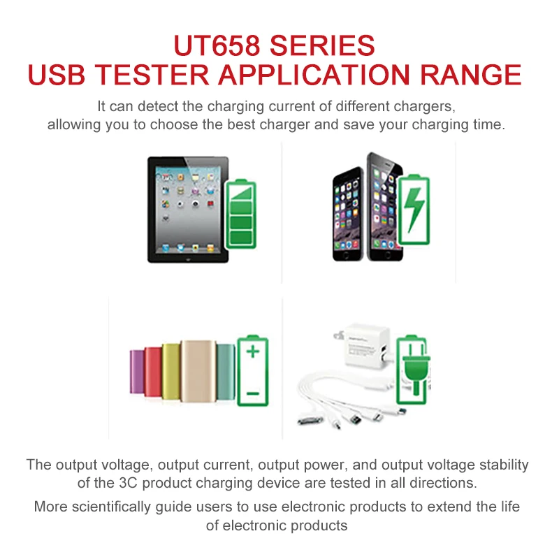 UNI-T USB Тестер измеритель мощности тестер напряжения/тока/выходной мощности зарядное устройство/Мобильный детектор уровня мощности тестер серии UT658