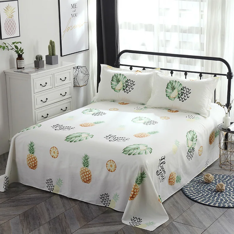 

2019 New Fruit Bedding Set Pure cotton 4Pcs Queen Twin king Duvet Cover pineapple Flat Sheet leaves PillowCases white bedclothes