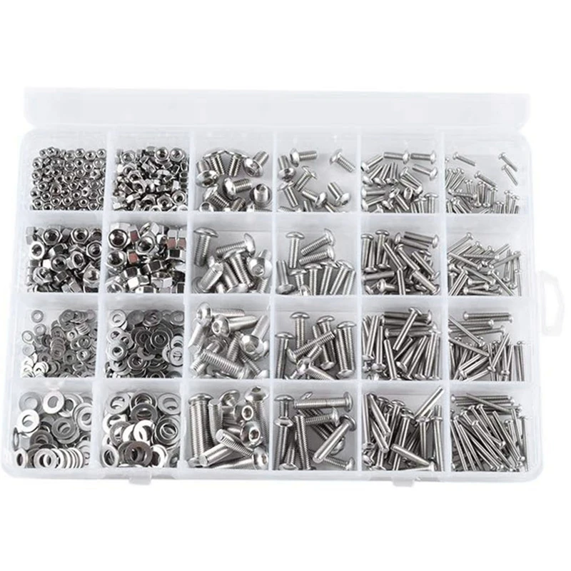 

New 880Pcs M2 M3 M4 M5 Stainless Steel Screws Set Hex Socket Hexagon Socket Button Head Screw Round Flat Socket Bolts and Nuts S