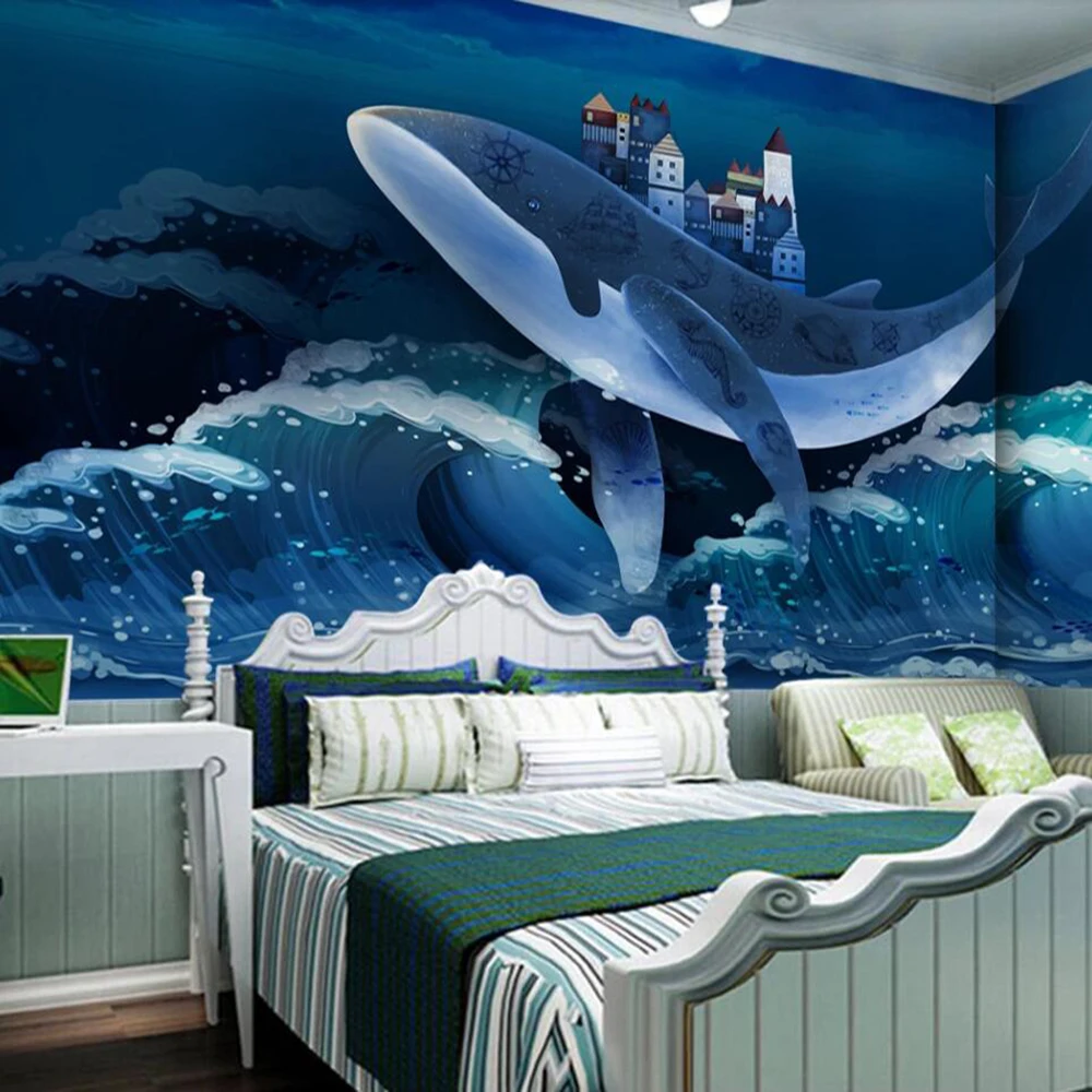 Milofi custom 3D wallpaper mural fantasy whale homeland children's room background wall living bedroom decoration painting |