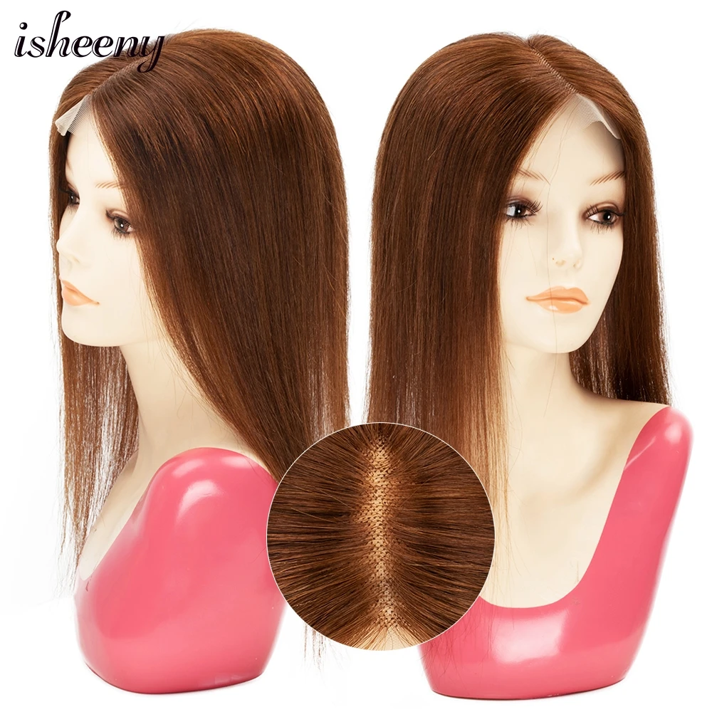 

Human Hair Topper Wig 10"-18" For Women 13x13cm Breathable T Part Lace Base With Clip In Hair Toupee Remy Hairpiece Natural Hair