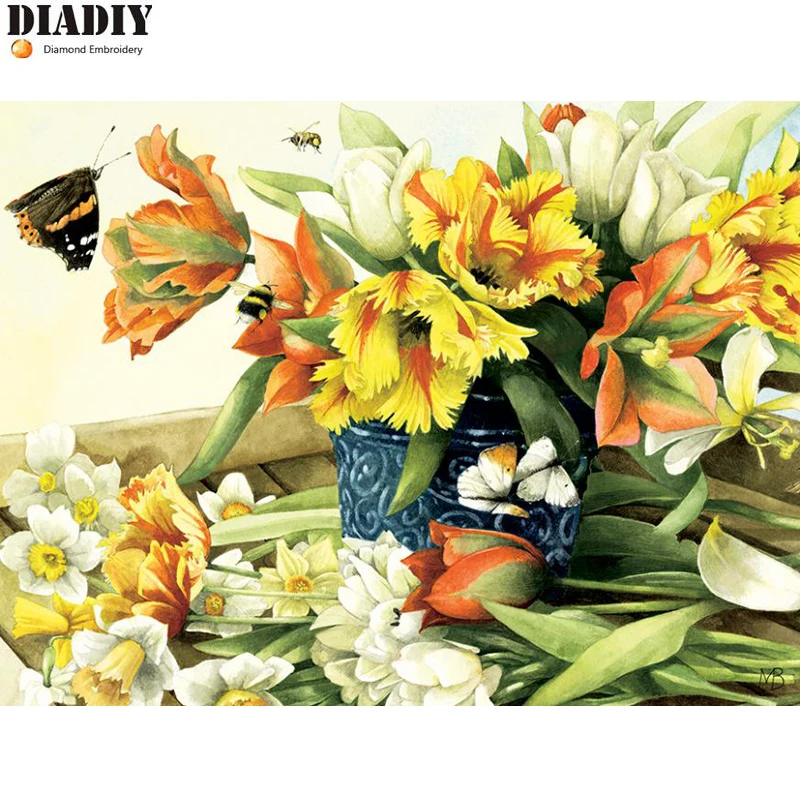 

Full round drill 5D DIY Diamond embroidery Spring Tulips Diamond Painting Cross Stitch Rhinestone Mosaic decoration