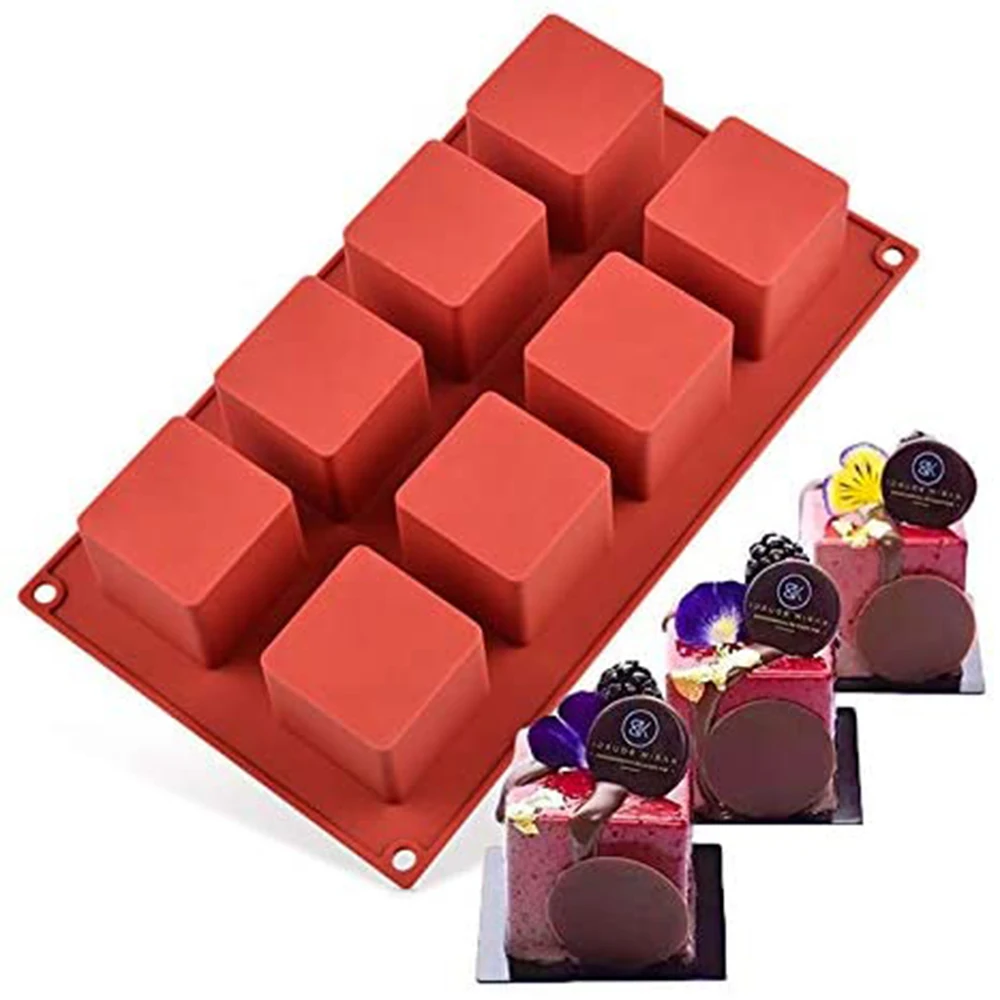 

New 8 Cavity Cube Square Shape Silicone Mold Cake Decorating DIY Dessert Jelly Candy Moulds Kitchen Baking Tools
