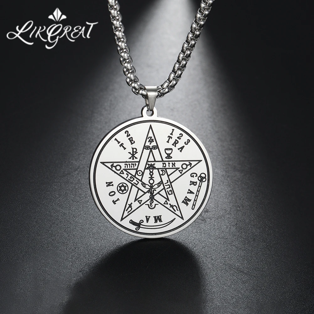 

LIKGREAT Stainless Steel Satan Tetragrammaton Pentagram Pendant Necklace for Man Pentacle Wicca Amulet Talisman Vintage Jewelry