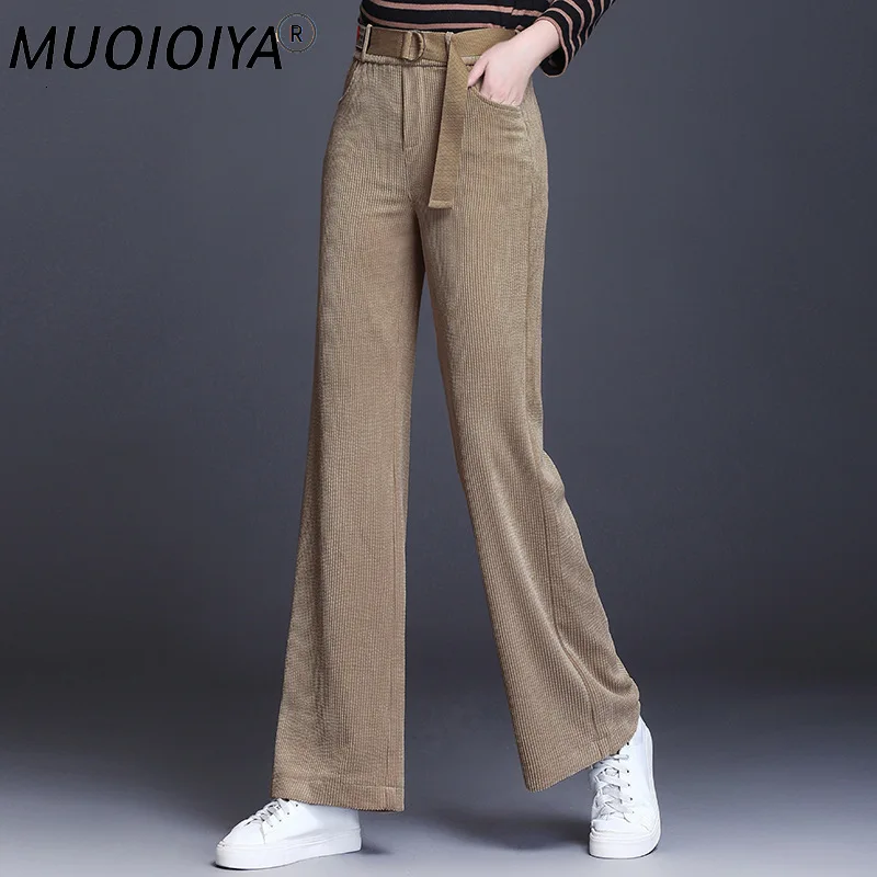 

Женские вельветовые брюки с широкими штанинами, новинка 2021, осенне-зимние теплые эластичные брюки-клеш с высокой талией, женская уличная од...