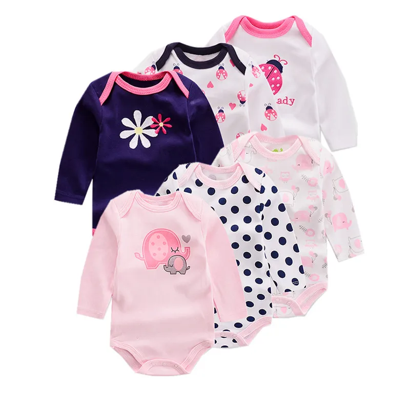 6 шт./лот летнее боди для маленьких девочек с длинными рукавами принтом помады и