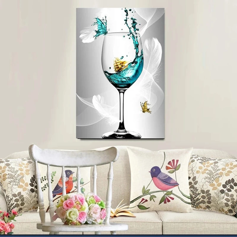 Abstract Art Beautiful Butterfly on Red Wine Glass Canvas Painting Poster and Print Wall Pictures for Living Room Home Decor | Дом и сад