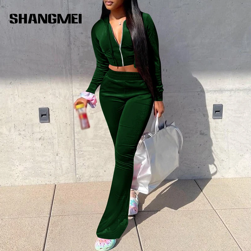 

Женский спортивный костюм из 2 предметов, повседневный бархатный топ на молнии с капюшоном и длинные широкие штаны, спортивный костюм для бега на осень и зиму