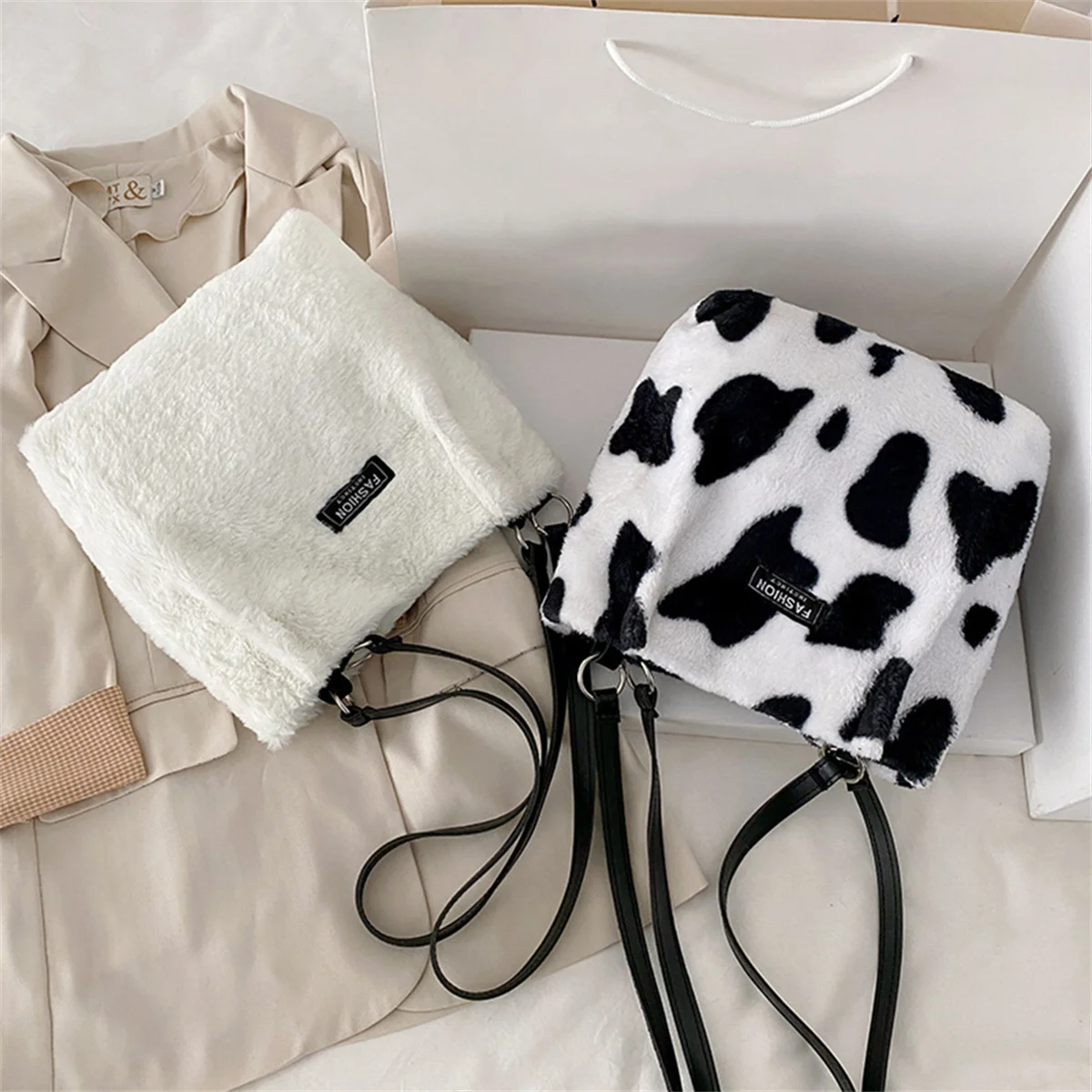 

Fashion Animal Shoulder Handbag Plush Women Large Capacity Top-handle Bags Underarm Purse Female Handbag Casual Ladies Soft Tote