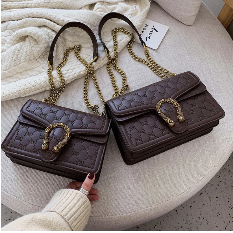 

Women Luxury Designer Shoulder Bag Retro Bow Embossed Messenger Bag Female Chain Small Square Bag Vintage Ladies Handbag