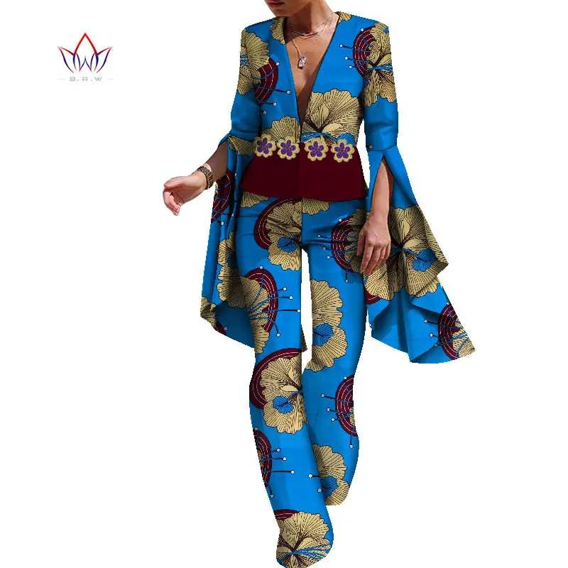 Bintarealwax Africa Pant Sets for Women Dashiki Crop Top and Pants Africa Clothing Bazin Plus Size 7XL African Clothing WY8779