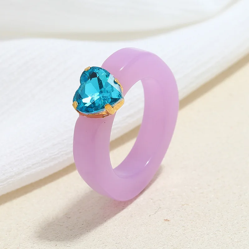 

Fashion Aesthetic Retro Love Heart Inlaid Zircon Candy Color Resin Ring Ring Women Women's Jewelry Gift Accessories Wholesale