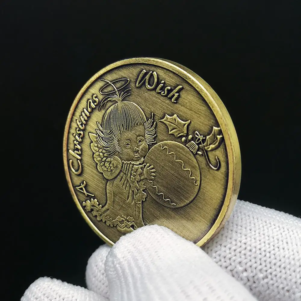 Счастливого Рождества Ангел малыш бронзовые монеты Снежная сцена