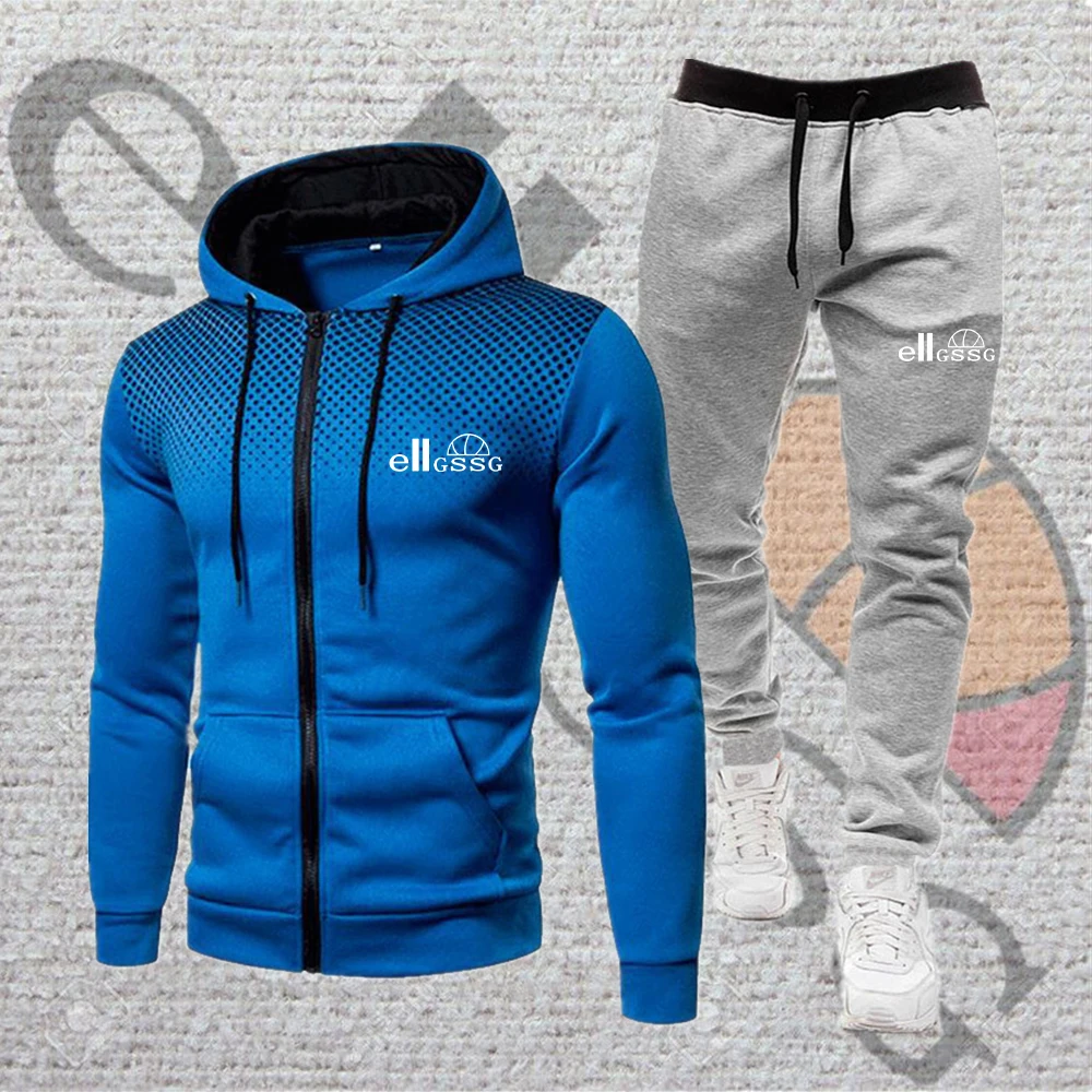 

Men's Spring/Autumn Hooded Sweatshirt Zipper Jacket + Fitness Workout Belted Pants Fashion Brand Men's 2pcs Men's Sportswear