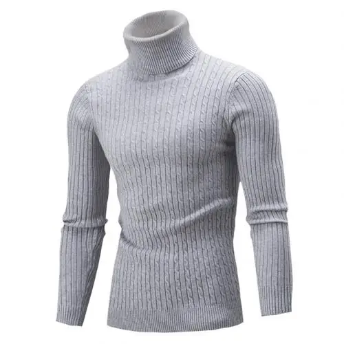Light Gray Мужской однотонный пуловер с длинным рукавом и высоким воротником узкий вязаный свитер джемпер Топ - Цвет: Light Gray