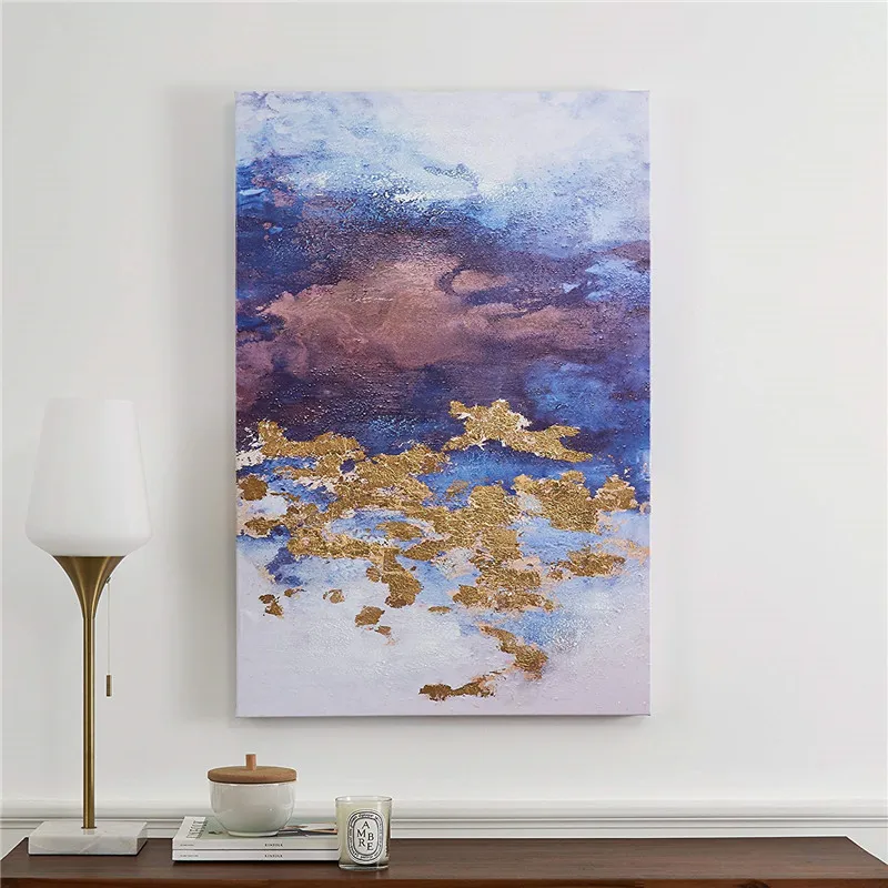 100% ручная роспись толстый нож абстрактная картина маслом Золотой синий белый