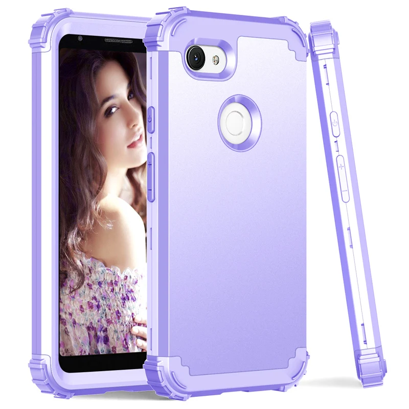 Light Purple 3 в 1 силиконовый PC чехол для телефона для Google Pixel3 3A безопасный Противоударная задняя крышка чехол для Google Pixel 3A XL Полный Защитный чехол - Цвет: Light Purple
