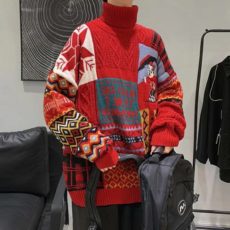 zazomde 2021 winter men turtleneck sweaters christmas ski bear knitted pullovers casual sweaters male knitwear hip hop pullovers free global shipping
