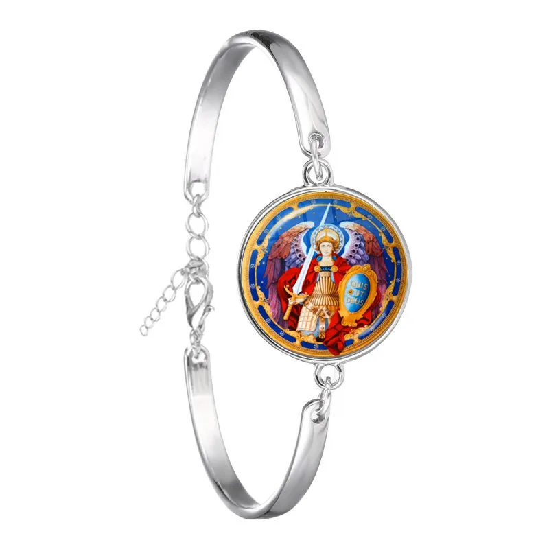 1 шт. 25 мм стеклянный кабошон браслет Archangel St.Michael Protect Me Saint Shield очаровательные