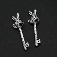 7pcslots 15x51mm antique silver plated rabbit key charm alloy metal fairy pendants for diy jewelry making findings crafts