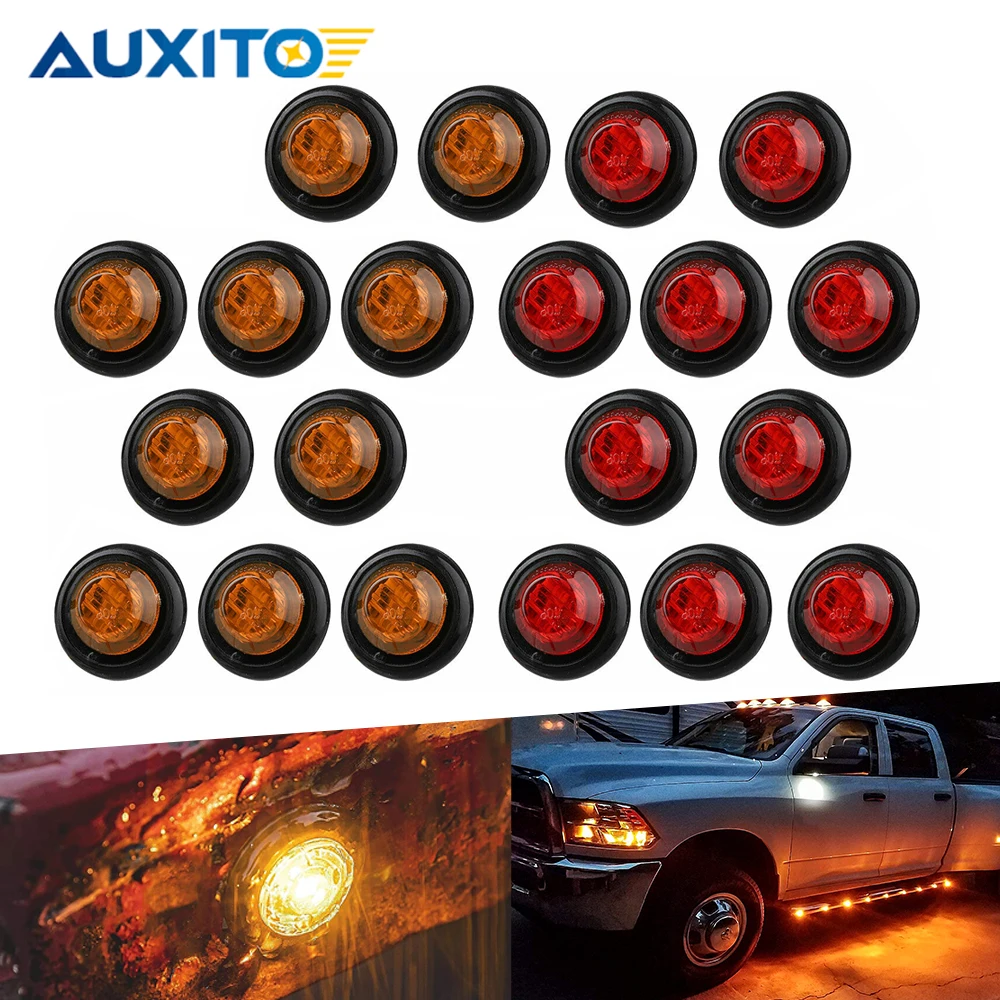 

20Pcs 12V Truck Trailer Pickup LED Side Marker Light Indicators Lamp Red and Yellow