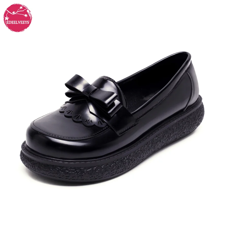 

Women Fashion Flats Heel Bow Hollow Flower Platform Round Toe Cosplay Japanese Sweet Lolita Mary Janes Shoes Black Brown
