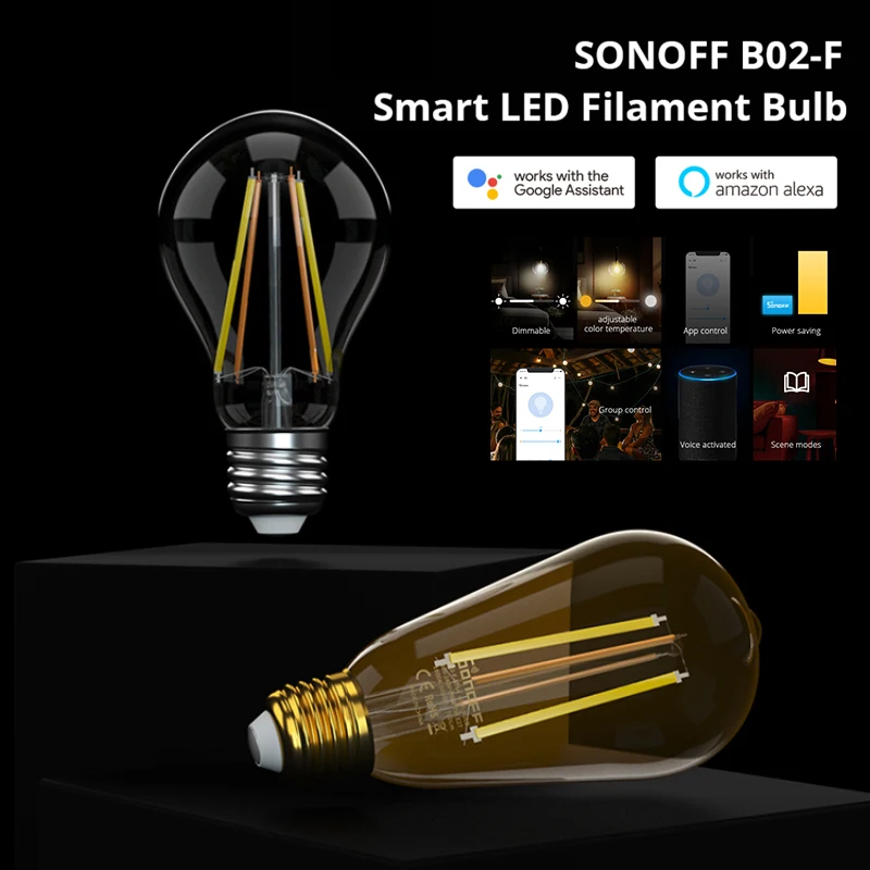 7 Вт E27 SONOFF B02-F умный дом Wi-Fi лампа со светодиодными нитями на цоколе с Alexa Google Home