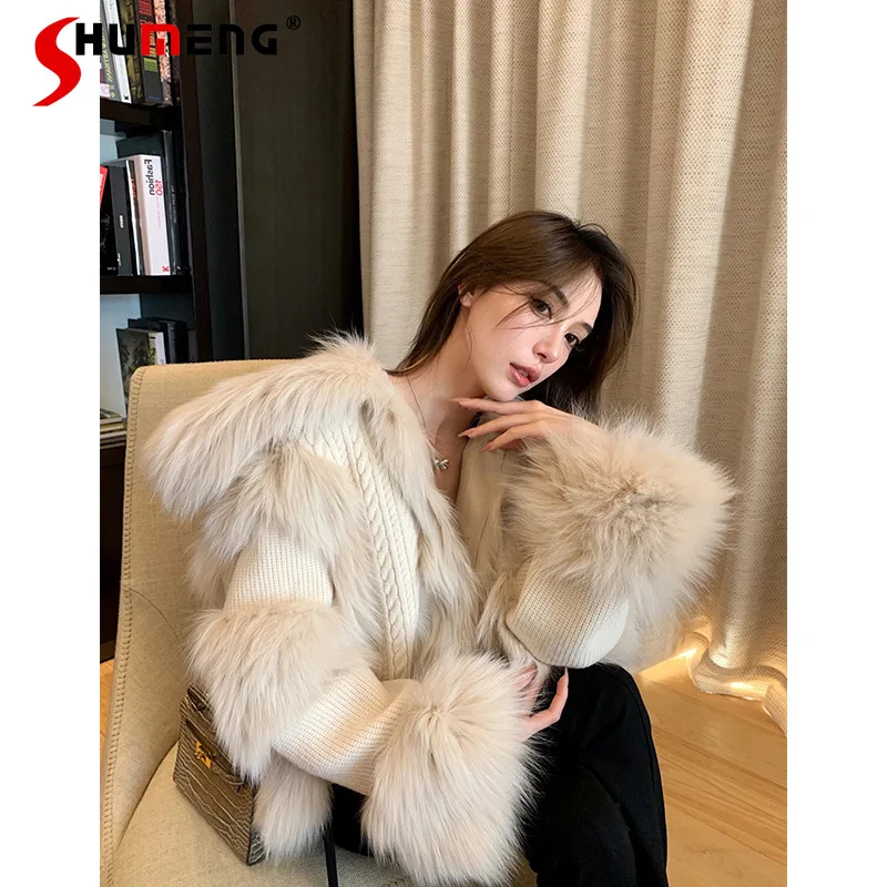 

Женская зимняя новая Элегантная куртка из натурального меха в стиле пэчворк 2021, женская модная уличная одежда, высококачественное кожаное ...