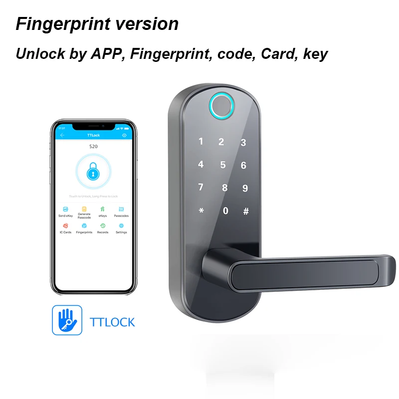 With Fingerprint TTlock приложение отпечатков пальцев Умный Замок, wifi приложение Водонепроницаемая Кнопка pincode клавиатура электронный дверной замок, биометрический замок дистанционного управления - Цвет: With Fingerprint