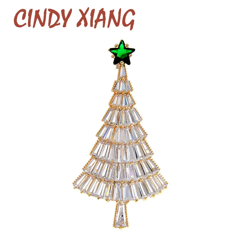 

CINDY XIANG CZ Crystal Cubic Zirconia Christmas Tree Brooches For Women Shining Luxury Fashion Brooch Pin 2 Colors Available