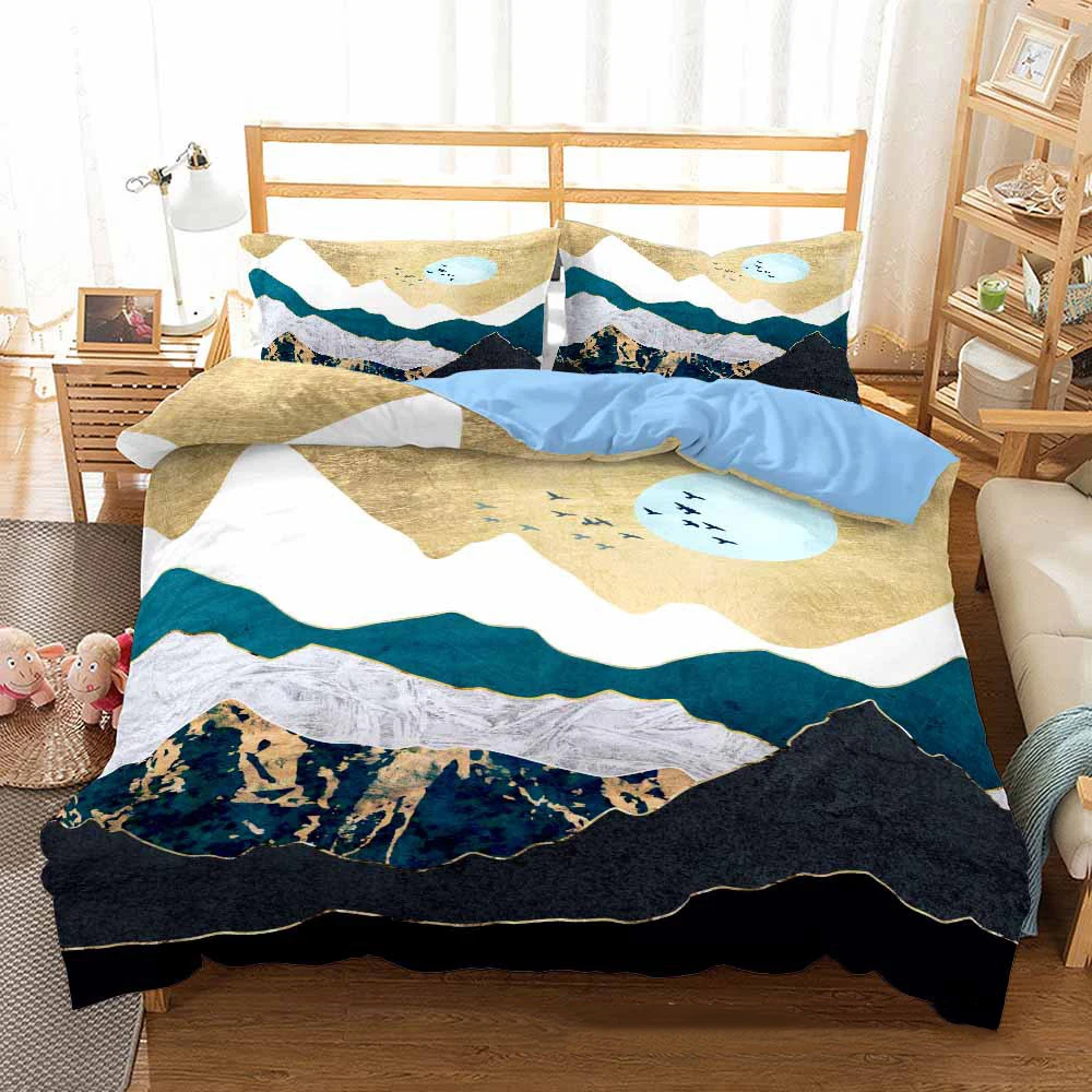 

Комплект постельного белья из 2/3 предметов, с рисунком горного солнца, луны, пододеяльник с наволочкой, двуспальная кровать