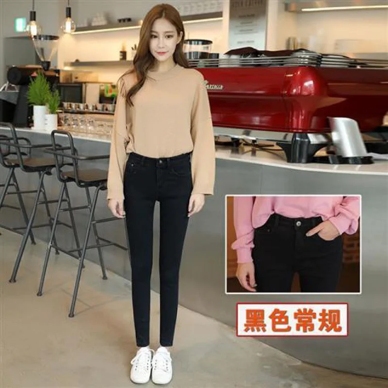 

Skinny Elastic Denim Pancil Pants Female Trousers Thicken black Plus Velvet insulated JeansWinter Warm Jeans For Women