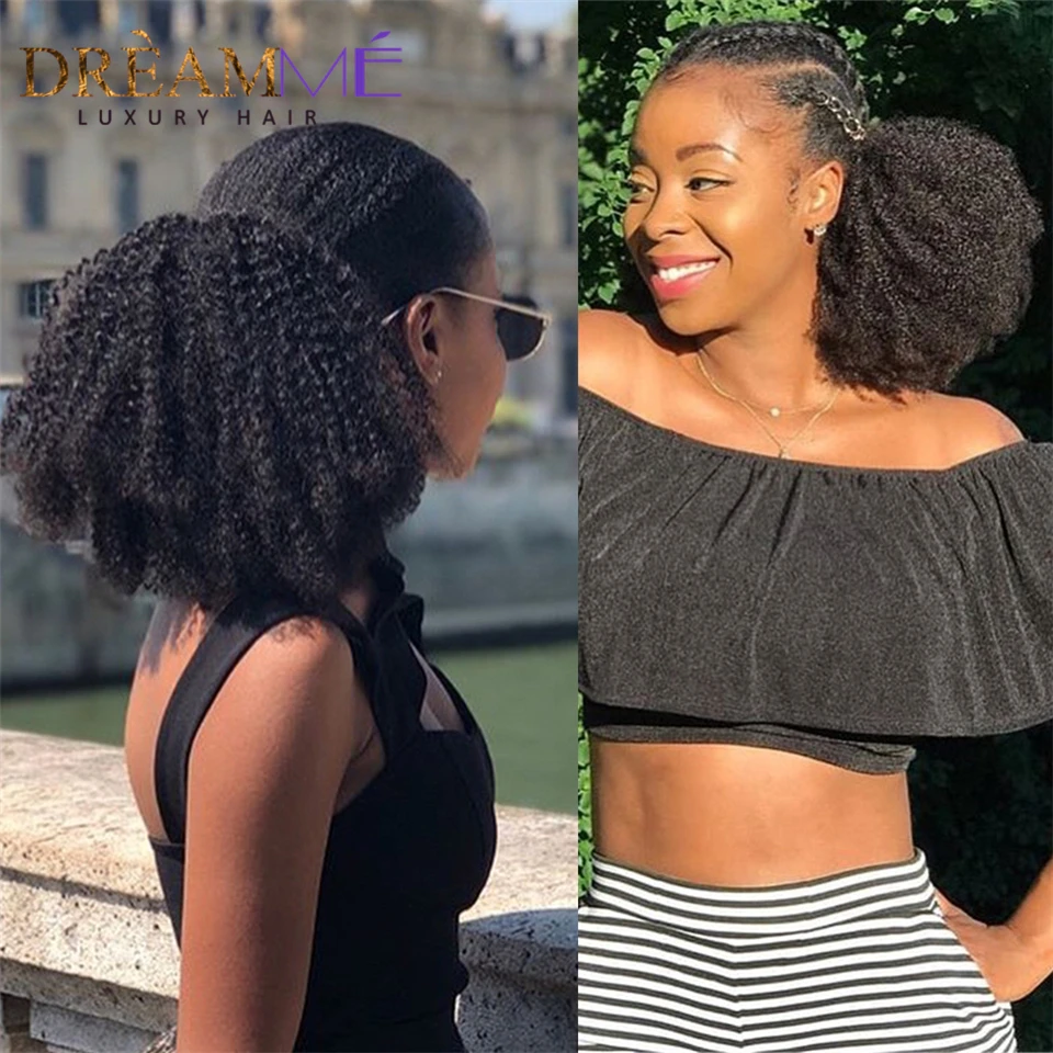 Brazilian Human Hair Drawstring Ponytail Extension Afro Kinky Curly Natural Clip Ins For Women | Шиньоны и парики