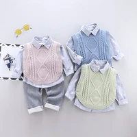 lzh 2021 autumn winter casual baby boys clothing long sleeve shirt sweater vest trousers 3pcs kids suit baby clothes 0 4 years