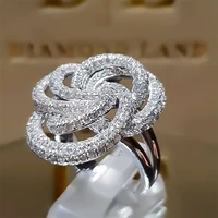 elegant wedding crystal ladies ring european and american fashion atmosphere trendy flower line jewelry for women whole sale